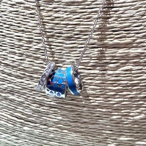 Coach Upcycled Blue Silver Pendant Necklace
